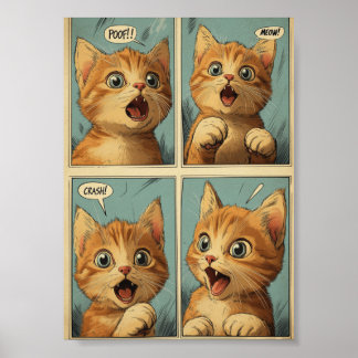 Retro 4-panel comic strip kunst van een kaneelkleu poster