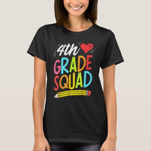 Retro 4de klas squad potlood terug naar school t-shirt (Voorkant)