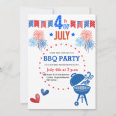 Retro 4e BBQ Rood Wit Blauw Zomer BBQ Party Feestdagenkaart (Voorkant)