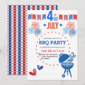 Retro 4e BBQ Rood Wit Blauw Zomer BBQ Party Feestdagenkaart (Voorkant / Achterkant)
