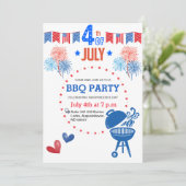 Retro 4e BBQ Rood Wit Blauw Zomer BBQ Party Feestdagenkaart (Staand voorkant)