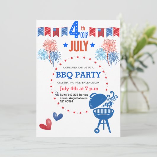 Retro 4e BBQ Rood Wit Blauw Zomer BBQ Party Feestdagenkaart (Staand voorkant)