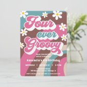 Retro 4e verjaardag VIER ooit groovy meisje Kaart (Staand voorkant)