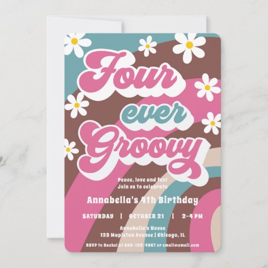 Retro 4e verjaardag VIER ooit groovy meisje Kaart (Voorkant)