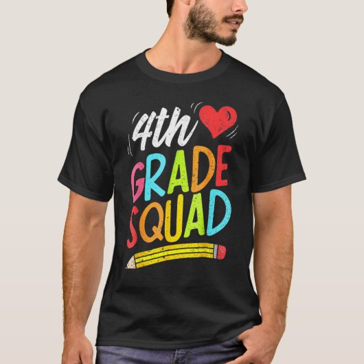 Retro 4th Fourth Grade Squad Pencil Back To School T-shirt (Voorkant)