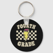 Retro 4th Fourth Grade Teacher Lightning Bolt Penc Sleutelhanger (Voorkant)