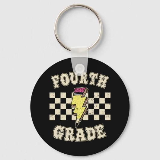 Retro 4th Fourth Grade Teacher Lightning Bolt Penc Sleutelhanger (Voorkant)