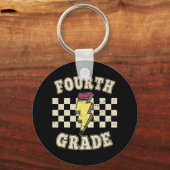 Retro 4th Fourth Grade Teacher Lightning Bolt Penc Sleutelhanger (Voorkant)