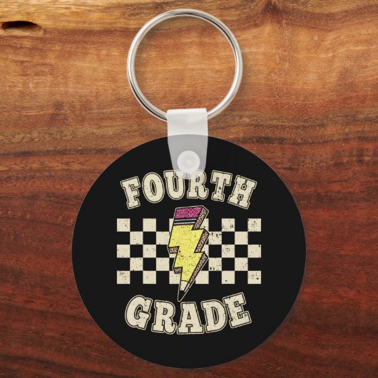 Retro 4th Fourth Grade Teacher Lightning Bolt Penc Sleutelhanger (Voorkant)