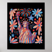 Retro 4th July Standbeeld van Liberty America Meis Poster (Voorkant)