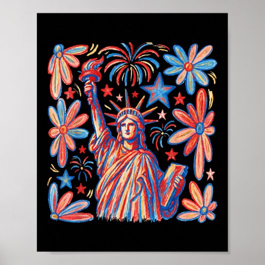 Retro 4th July Standbeeld van Liberty America Meis Poster (Voorkant)