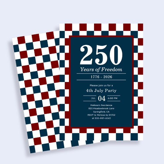 Retro 4th of July 250 Years Party Checkered Kaart