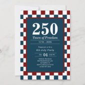 Retro 4th of July 250 Years Party Checkered Kaart (Voorkant)