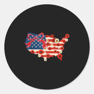 Retro 4th of July Coquette Bow Floral America Kaar Ronde Sticker