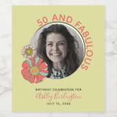 Retro 50 & Fabulous Floral Foto Wijn Etiket (Enkel label)
