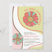 Retro 50 & Fabulous Groovy Floral Invitation Kaart (Voorkant)