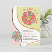 Retro 50 & Fabulous Groovy Floral Invitation Kaart (Staand voorkant)