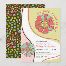 Retro 50 & Fabulous Groovy Floral Invitation Kaart