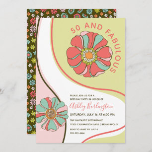 Retro 50 & Fabulous Groovy Floral Invitation Kaart