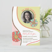 Retro 50 & Fabulous Groovy Floral Photo Invitation Kaart (Staand voorkant)