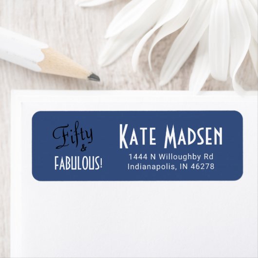 Retro 50 & FABULOUS Script Blauw Adres Etiket (Insitu)