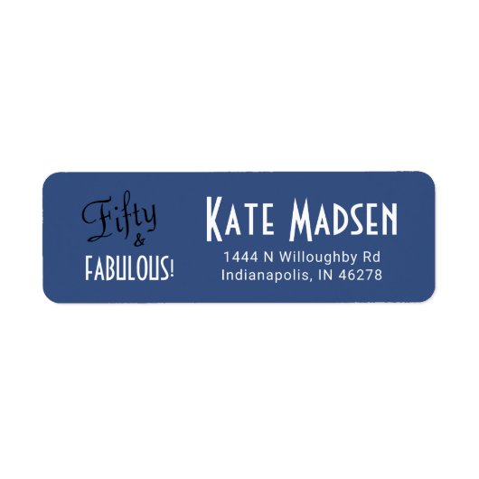 Retro 50 & FABULOUS Script Blauw Adres Etiket (Voorkant)