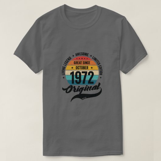 Retro 50 jaar oktober 1972 feestdag t-shirt (Design voorkant)
