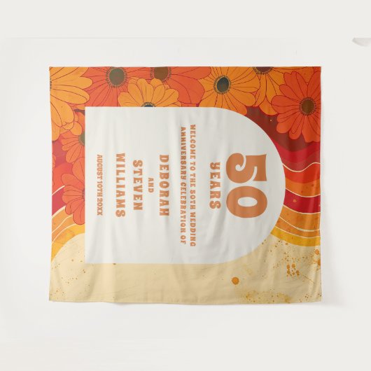 Retro 50e bruiloft Jubileum Photobooth Achtergrond Wandkleed (Voorkant (horizontaal))