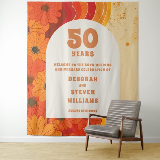 Retro 50e bruiloft Jubileum Photobooth Achtergrond Wandkleed (In situ)