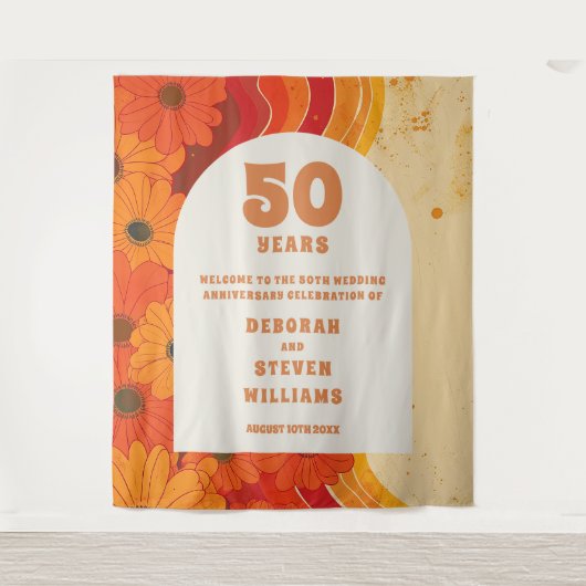 Retro 50e bruiloft Jubileum Photobooth Achtergrond Wandkleed (Voorkant)