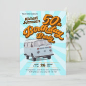 Retro 50e verjaardag klassiek autothema feestje kaart (Staand voorkant)