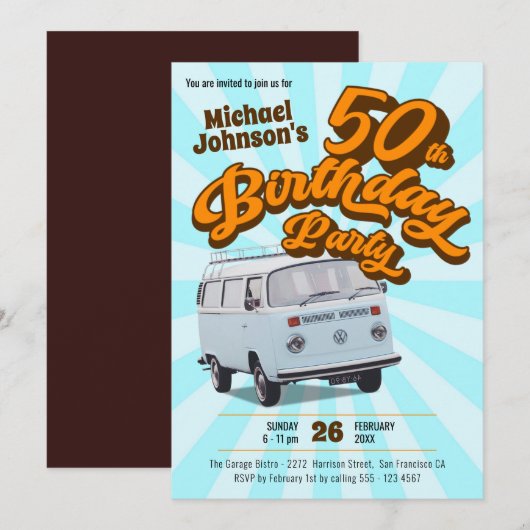 Retro 50e verjaardag klassiek autothema feestje kaart (Voorkant / Achterkant)