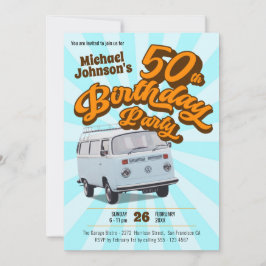 Retro 50e verjaardag klassiek autothema feestje kaart