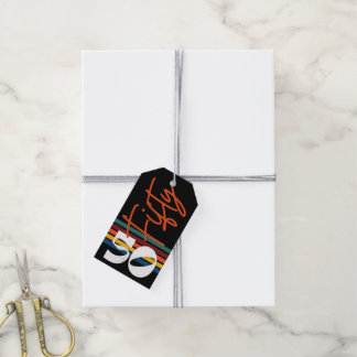 Retro 50e verjaardag Kleurrijke gestreepte cadeau Cadeaulabel
