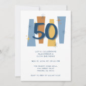 Retro 50e verjaardag Midcentury Modern Blauw Kaart (Voorkant)