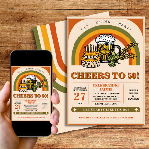 Retro 50e verjaardagsbierfeest 1970s Proost Kaart