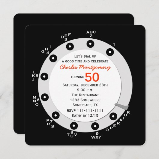 Retro 50e verjaardagsfeestuitnodiging Rotary Dial Kaart (Voorkant / Achterkant)