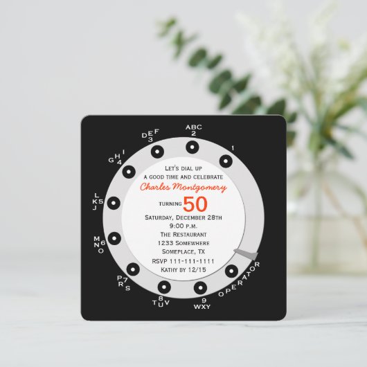 Retro 50e verjaardagsfeestuitnodiging Rotary Dial Kaart (Staand voorkant)