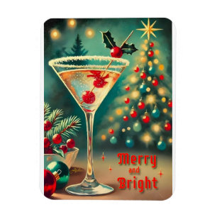Retro 50er vrolijke helder kerstfeest cocktail mar magneet