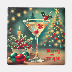 Retro 50er vrolijke helder kerstfeest cocktail mar magneet