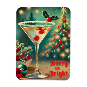 Retro 50er vrolijke helder kerstfeest cocktail mar magneet