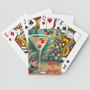 Retro 50er vrolijke helder kerstfeest cocktail mar pokerkaarten