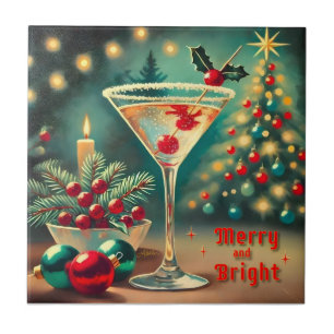 Retro 50er vrolijke helder kerstfeest cocktail mar tegeltje