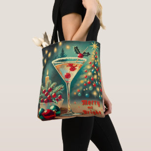 Retro 50er vrolijke helder kerstfeest cocktail mar tote bag