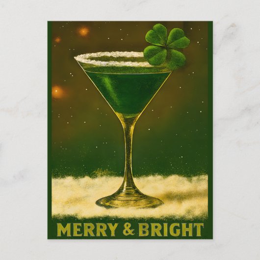 Retro 50s 4 Leaf Clover Ierse Kerst Martini Briefkaart (Voorkant)