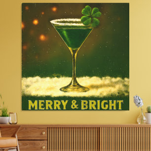 Retro 50s 4 Leaf Clover Ierse Kerst Martini Canvas Afdruk