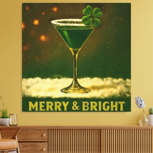 Retro 50s 4 Leaf Clover Ierse Kerst Martini Canvas Afdruk (Insitu (Woonkamer))