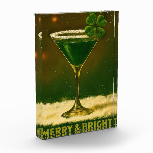 Retro 50s 4 Leaf Clover Ierse Kerst Martini Fotoblokken (Links)
