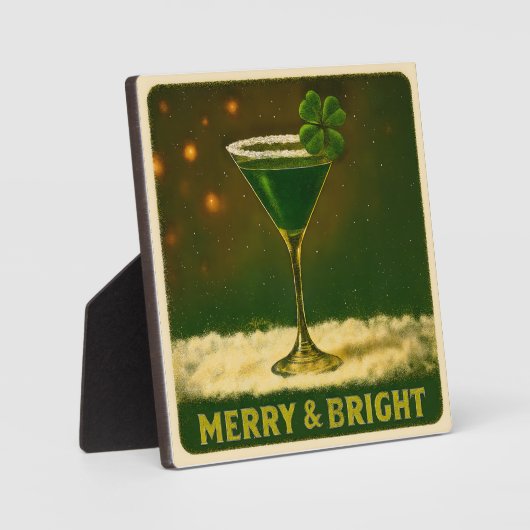 Retro 50s 4 Leaf Clover Ierse Kerst Martini Fotoplaat (Voorkant)