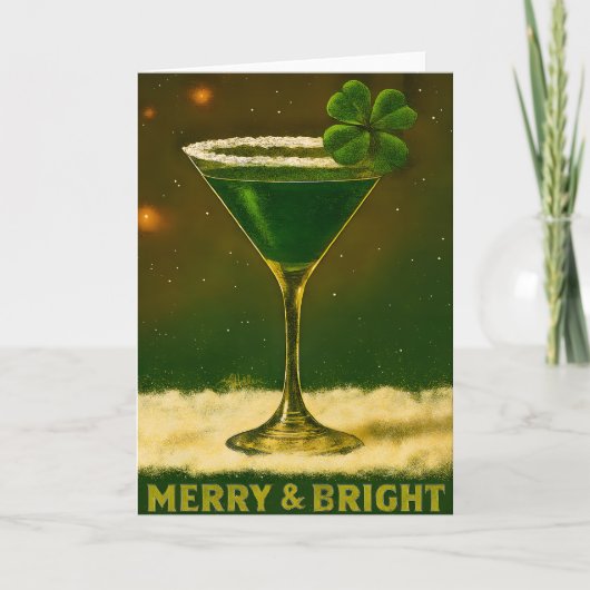 Retro 50s 4 Leaf Clover Ierse Kerst Martini Kaart (Voorkant)